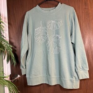 Post Surf Coastal Graphic Crewneck Sage Green Plant Sweatshirt